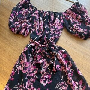 Charles Henry Black and Pink Floral Long Sleeve Dress